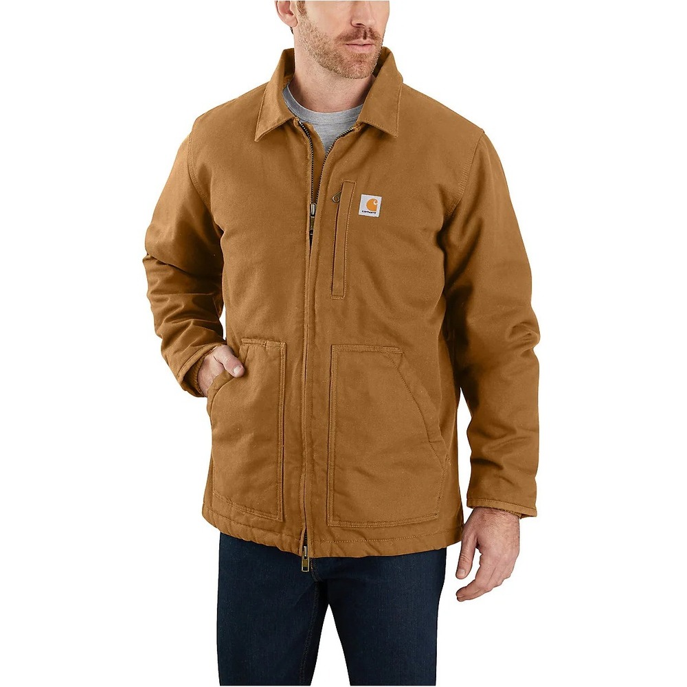 Carhartt OC4293 M Washed Duck Sherpa Lined Coat Loose Fit Mens‎ Size XL Brown